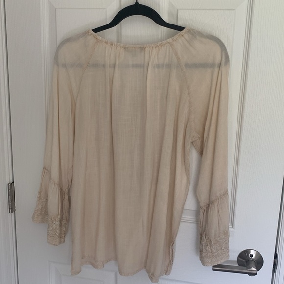 Spiagga Dolce ivory/ cream embroidered boho flared sleeves tie-front top size sm - Picture 5 of 9